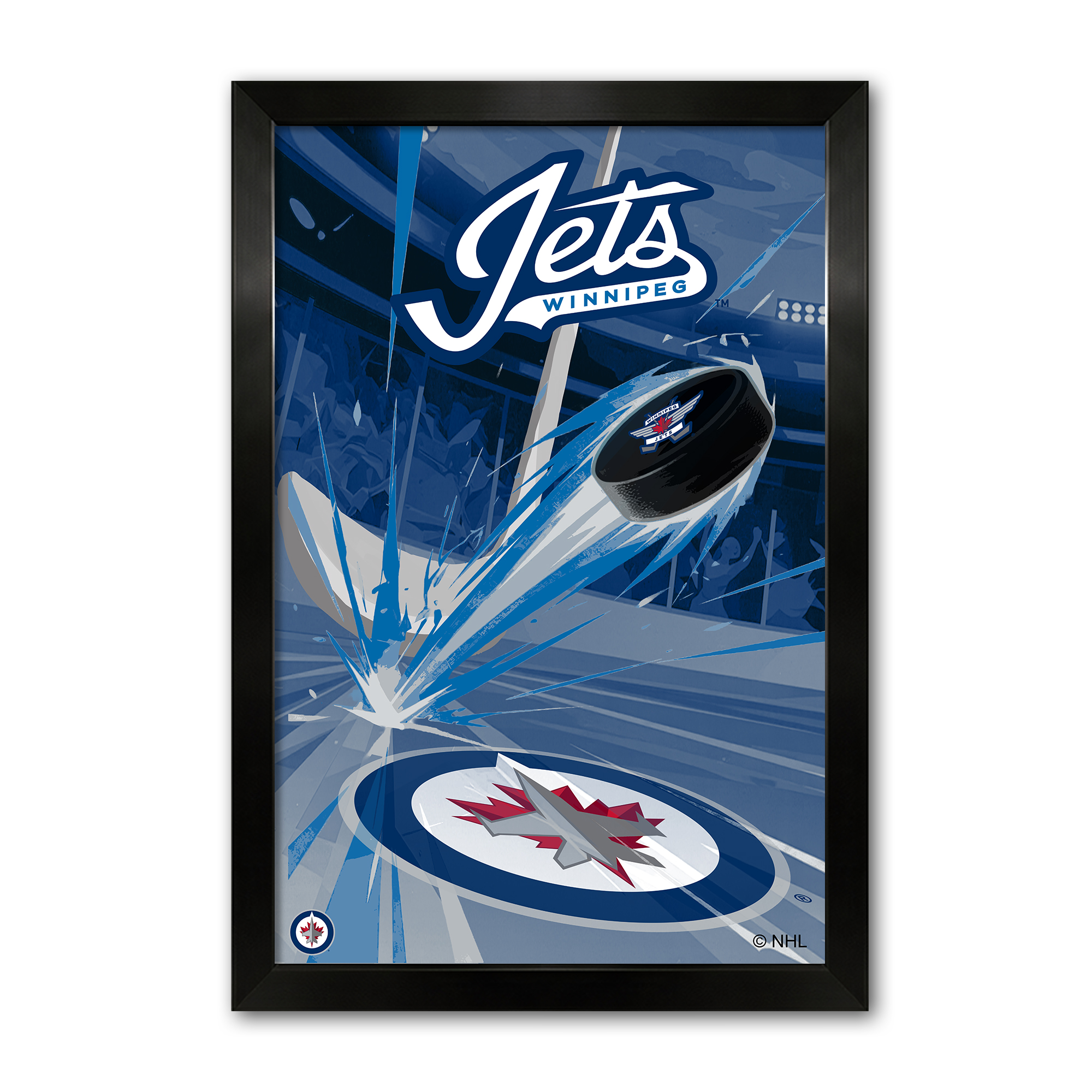 Winnipeg Jets 14" x 20" Framed Hockey Puck Blast Art Print