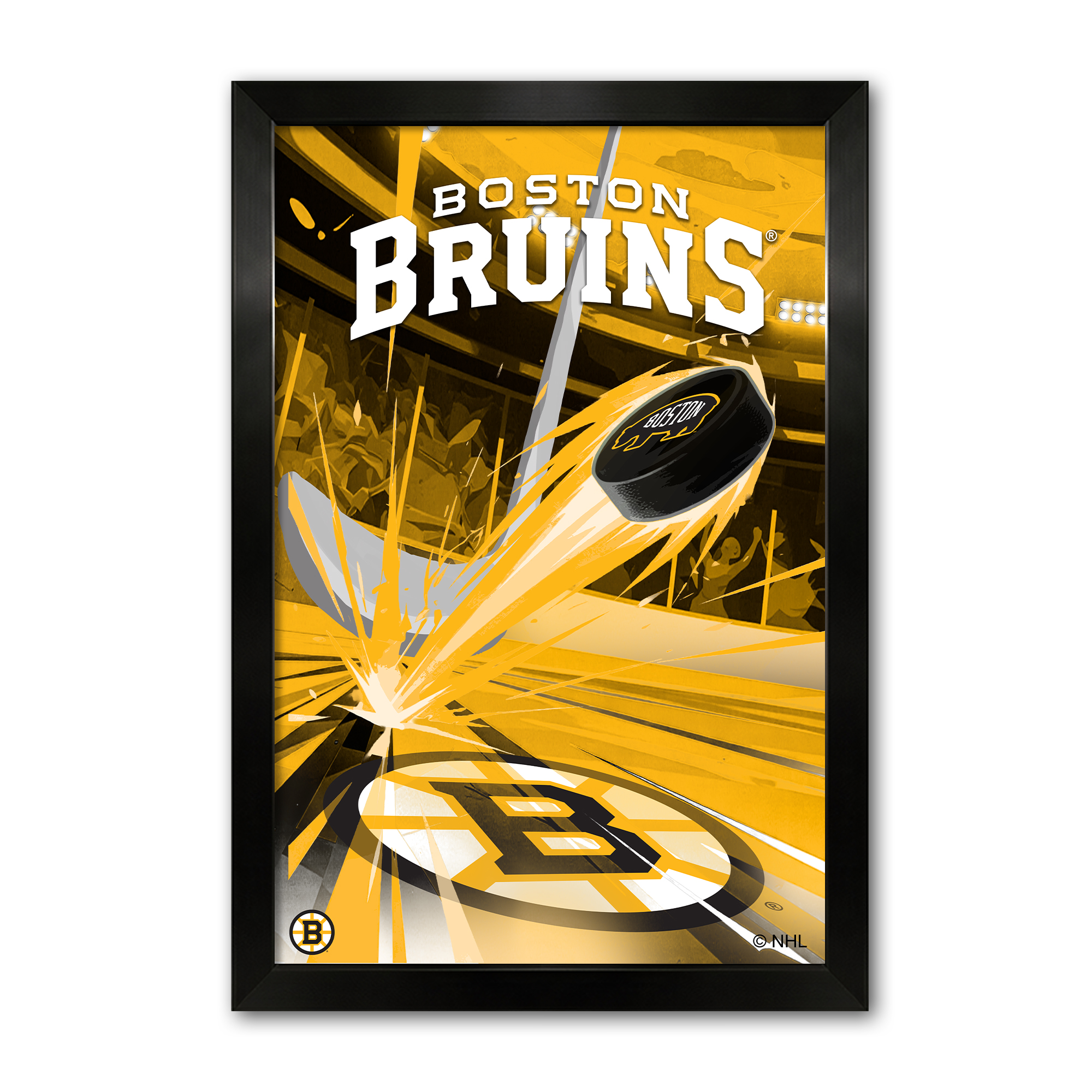 Boston Bruins 14" x 20" Framed Hockey Puck Blast Art Print