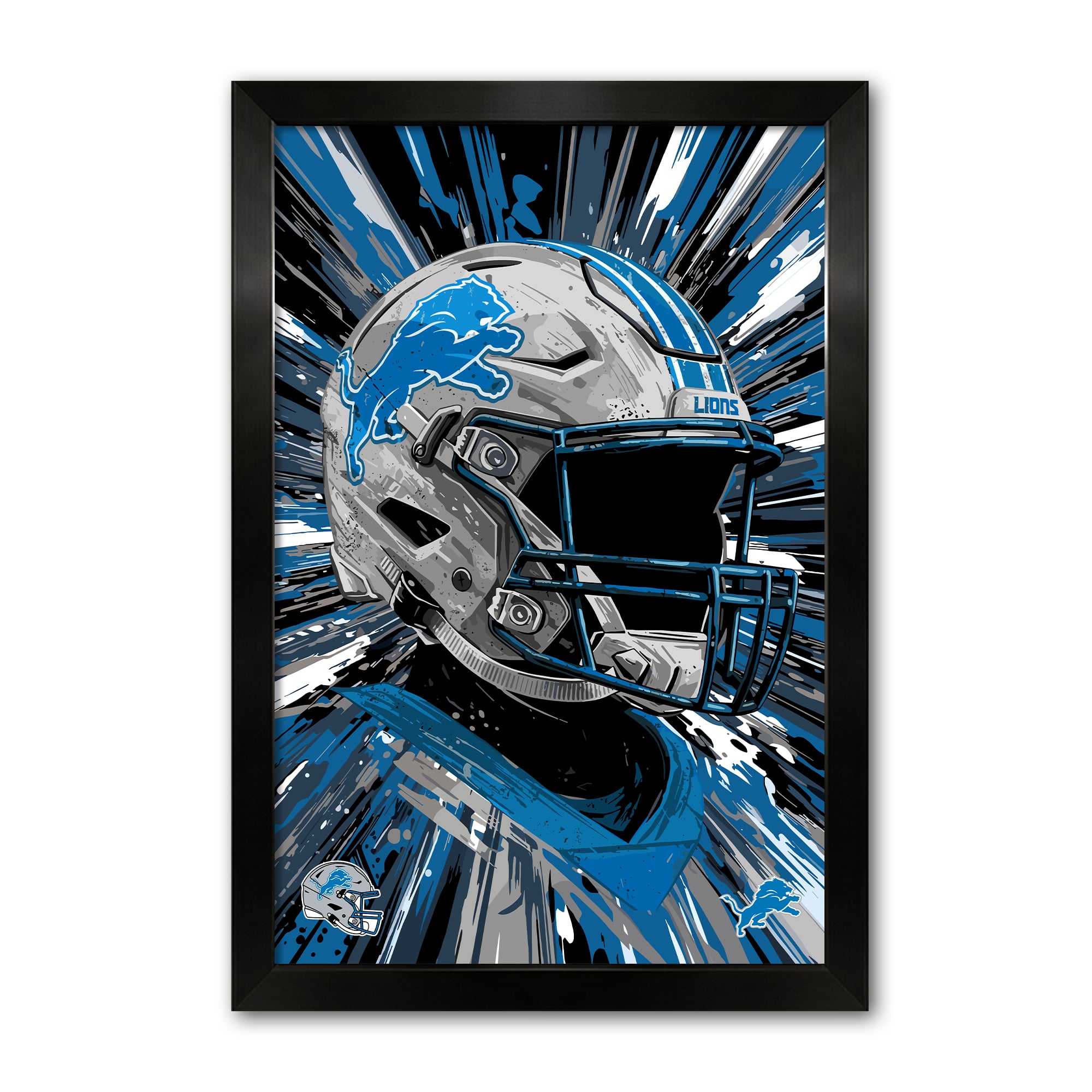 Detroit Lions 27" x 39" Framed Football Helmet Hyper Speed Art Print