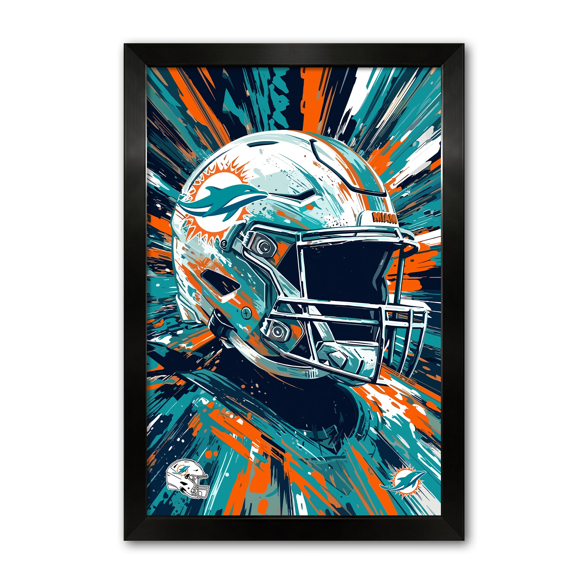 Miami Dolphins 14" x 20" Framed Football Helmet Hyper Speed Art Print