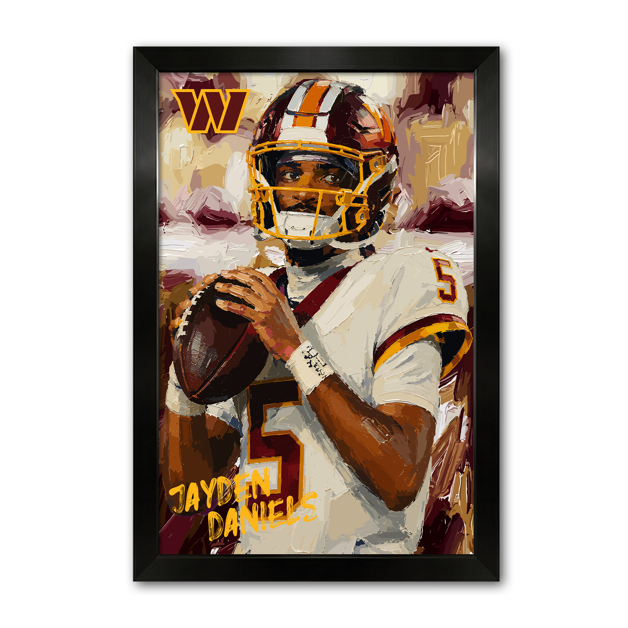 Jayden Daniels Washington Commanders 27" x 39" Framed Football Player Action Portrait – Artist Series Print