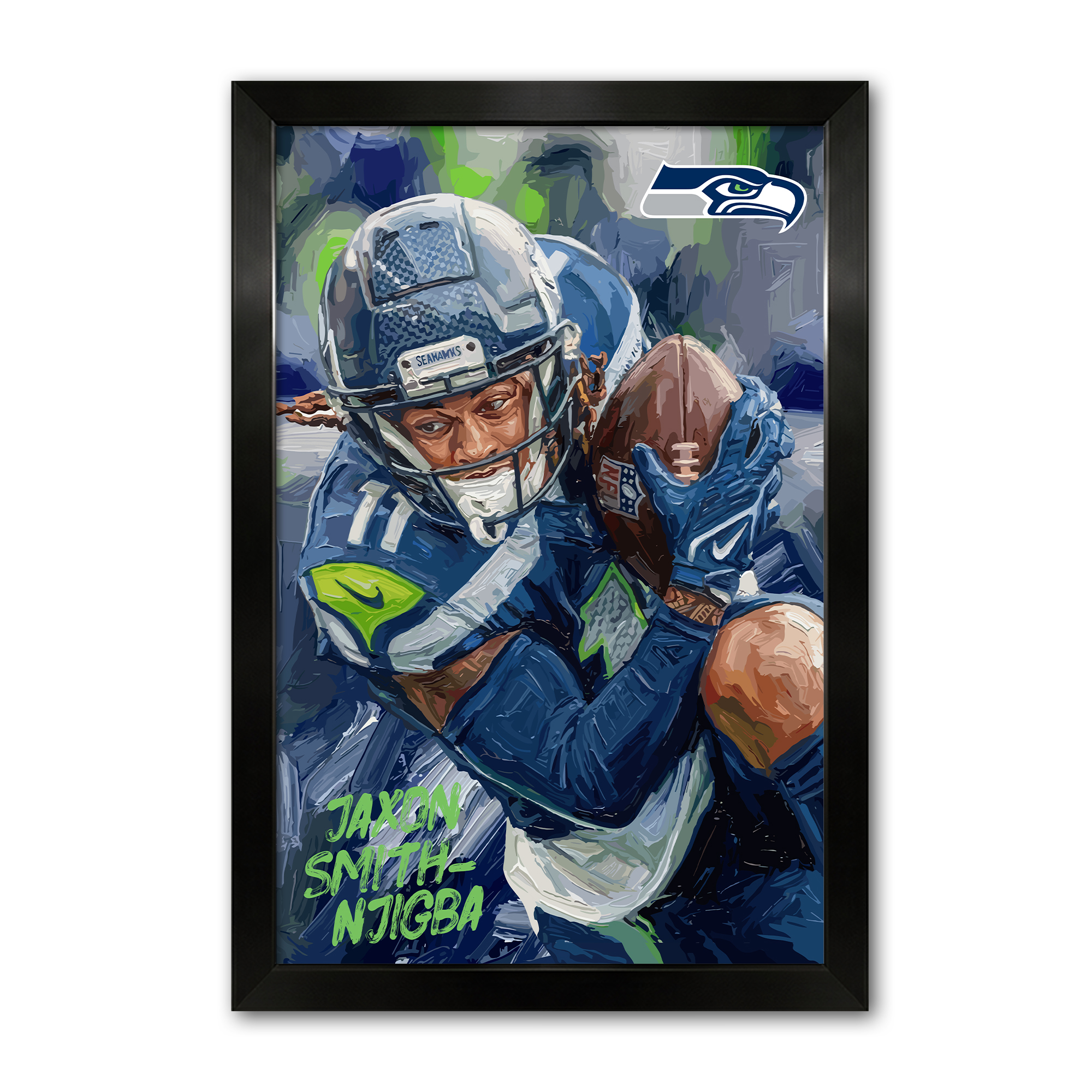 Jaxon Smith-Njigba Seattle Seahawks 27" x 39" Framed Football Player Action Portrait – Artist Series Print