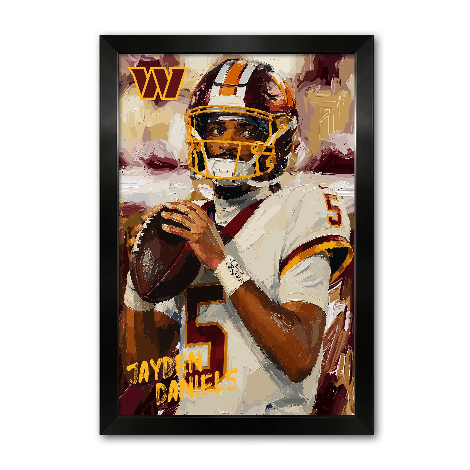 Jayden Daniels Washington Commanders 14" x 20" Framed Football Player Action Portrait – Artist Series Print