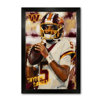 Jayden Daniels Washington Commanders 14" x 20" Framed Football Player Action Portrait – Artist Series Print