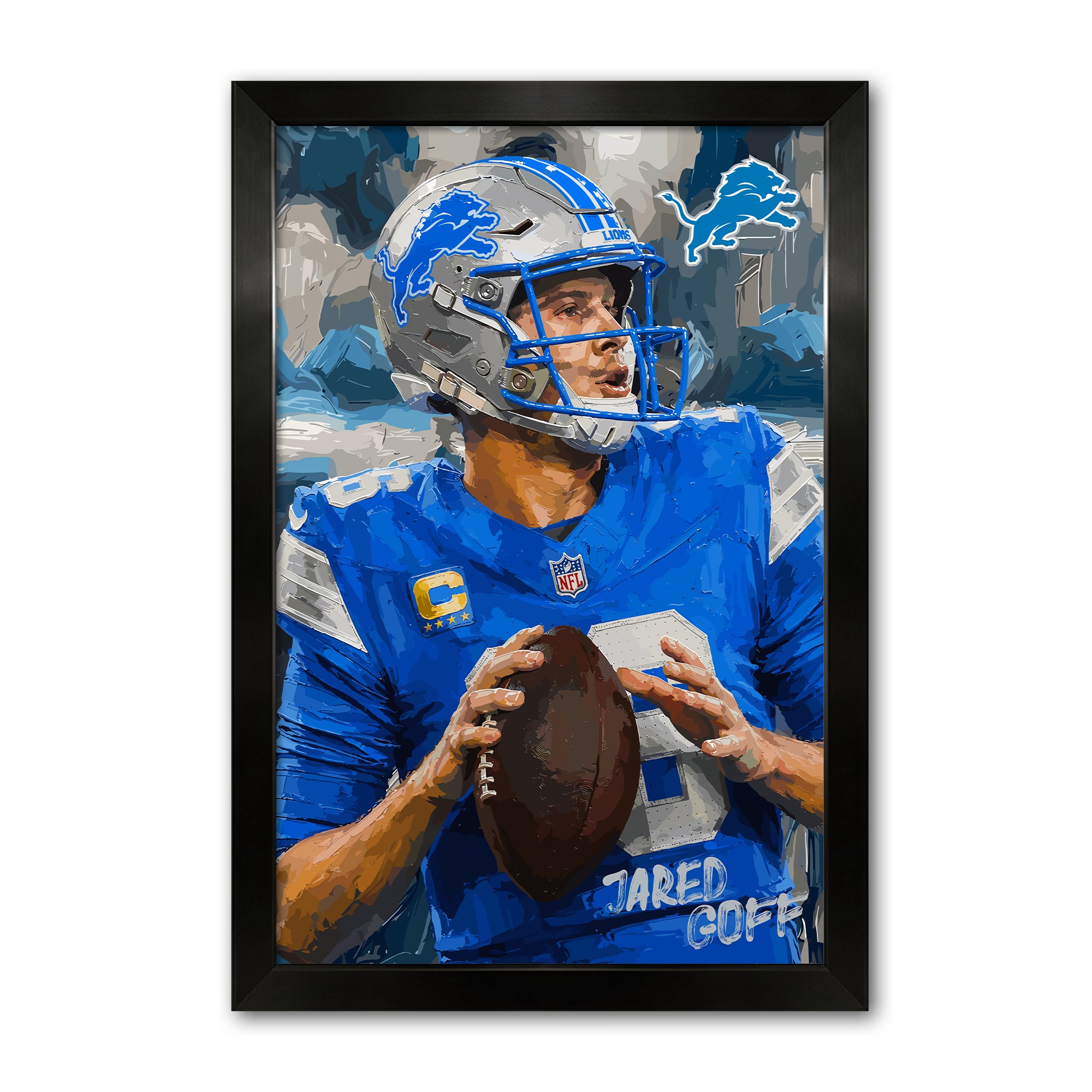 Jared Goff Detroit Lions 14" x 20" Framed Football Player Action Portrait – Artist Series Print
