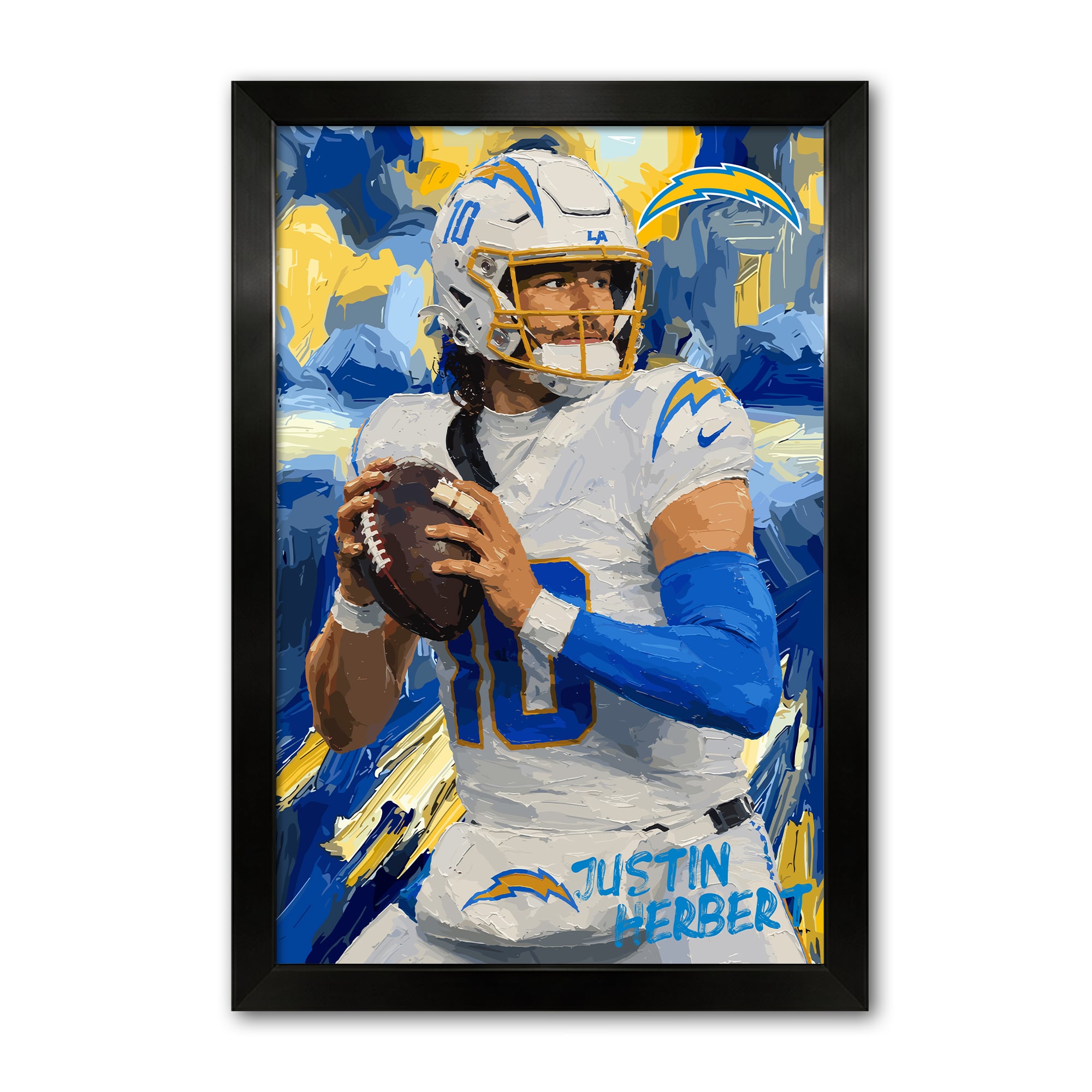 Justin Herbert Los Angeles Chargers 14" x 20" Framed Football Player Action Portrait – Artist Series Print