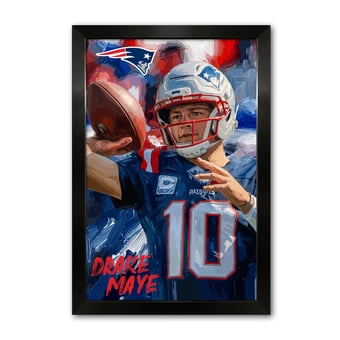 Drake Maye New England Patriots 14" x 20" Framed Football Player Action Portrait – Artist Series Print