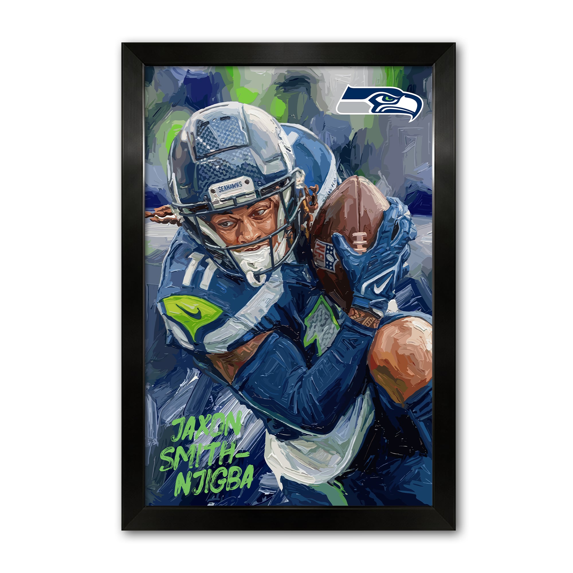 Jaxon Smith-Njigba Seattle Seahawks 14" x 20" Framed Football Player Action Portrait – Artist Series Print