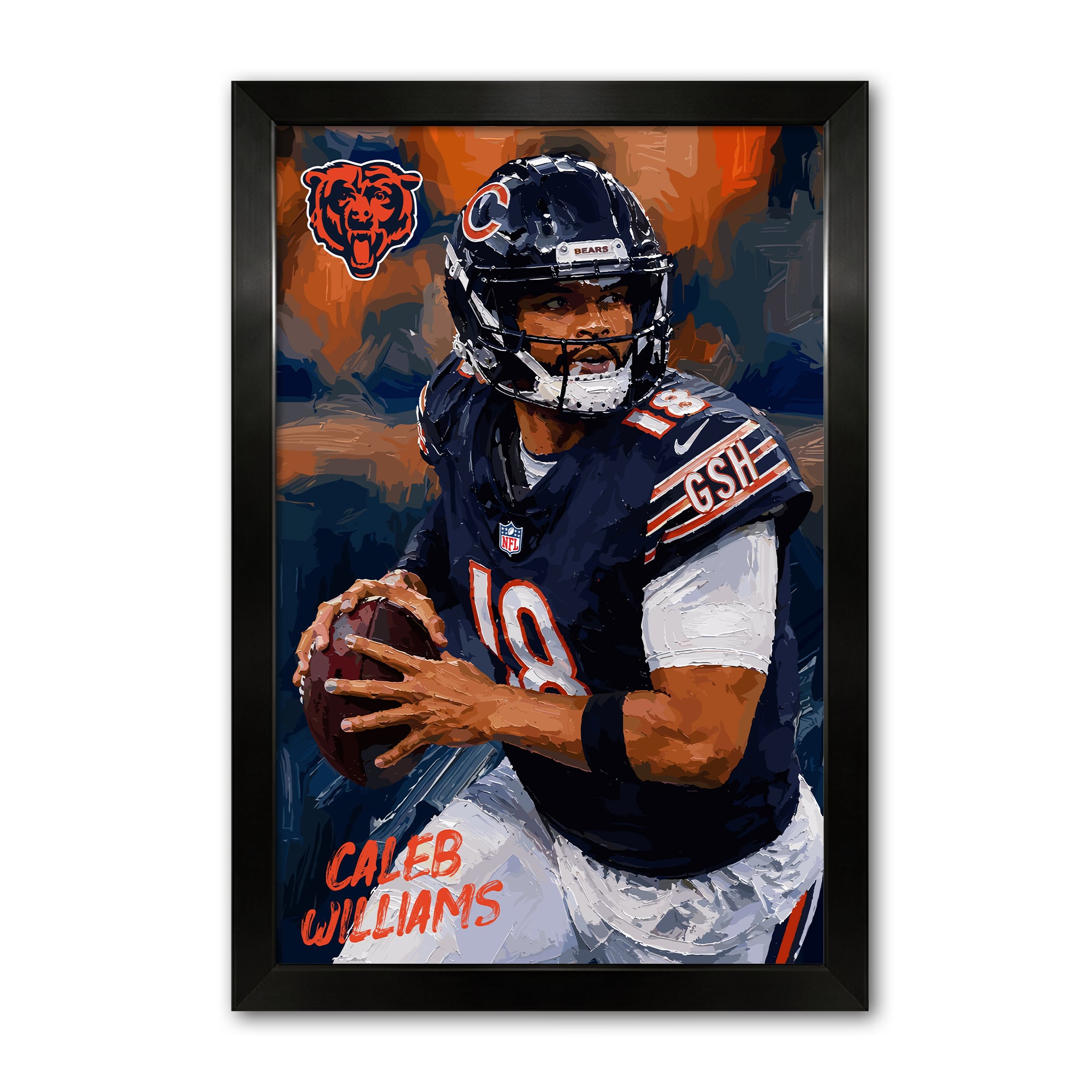 Caleb Williams Chicago Bears 14" x 20" Framed Football Player Action Portrait – Artist Series Print