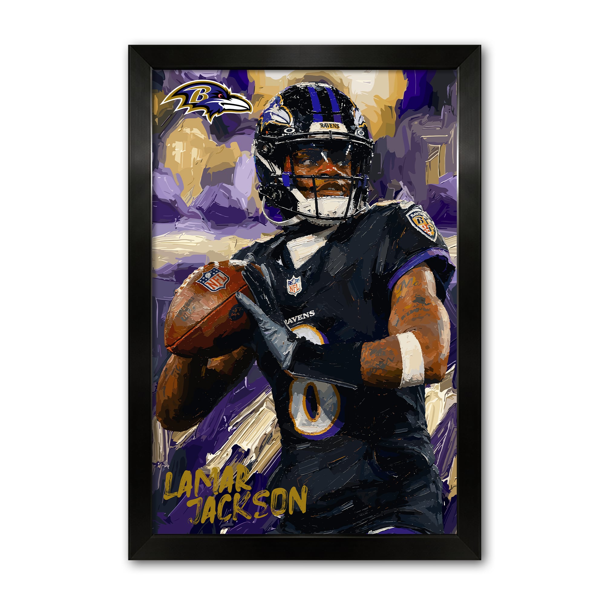 Lamar Jackson Baltimore Ravens 14" x 20" Framed Football Player Action Portrait – Artist Series Print
