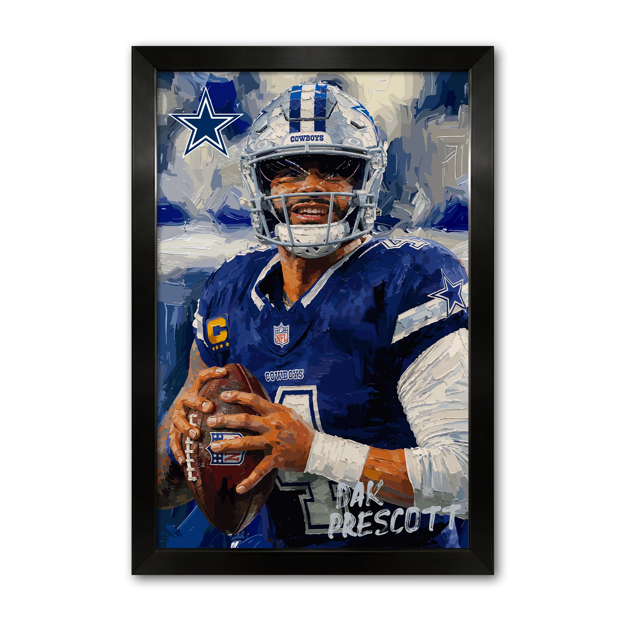 Dak Prescott Dallas Cowboys 14" x 20" Framed Football Player Action Portrait – Artist Series Print