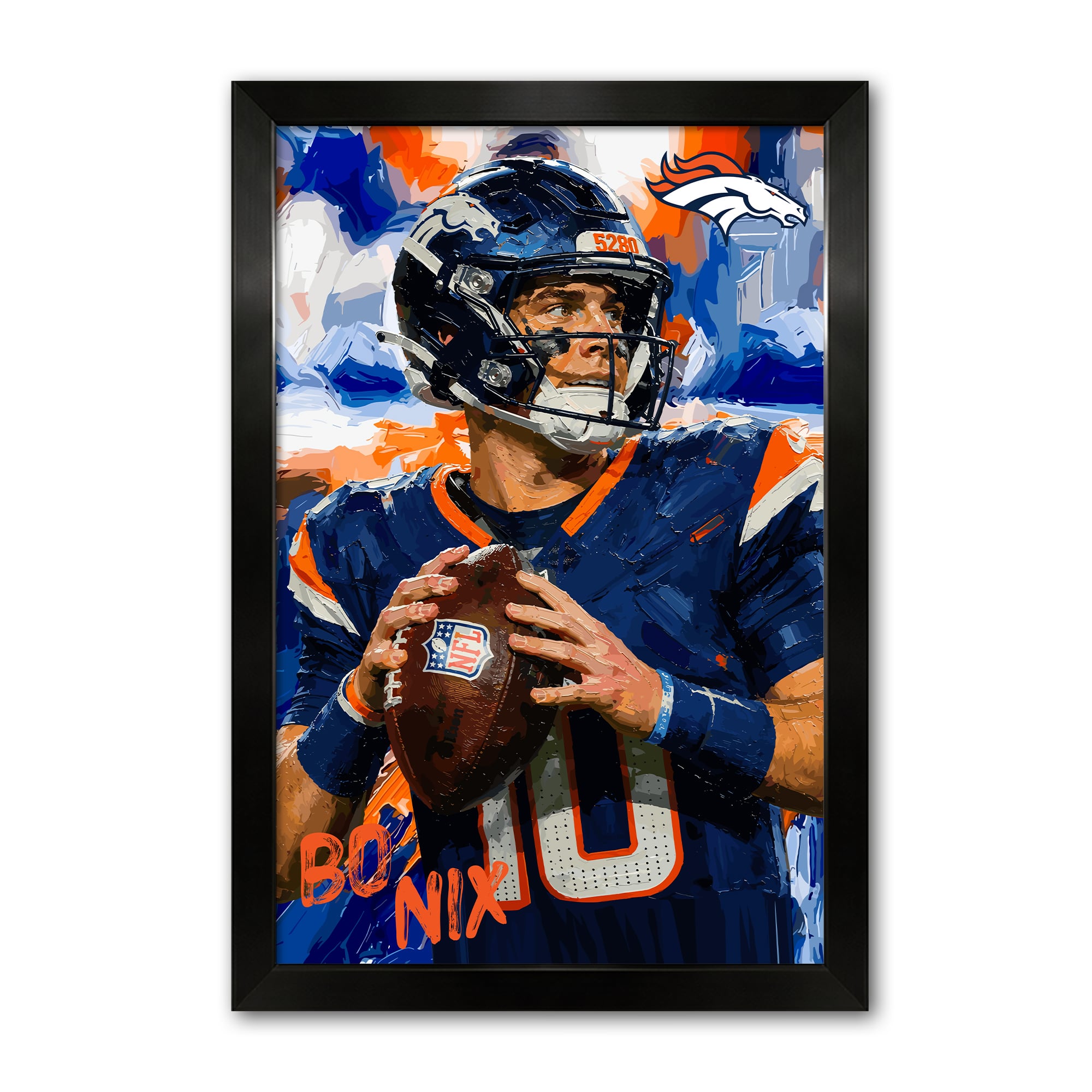 Bo Nix Denver Broncos 14" x 20" Framed Football Player Action Portrait – Artist Series Print