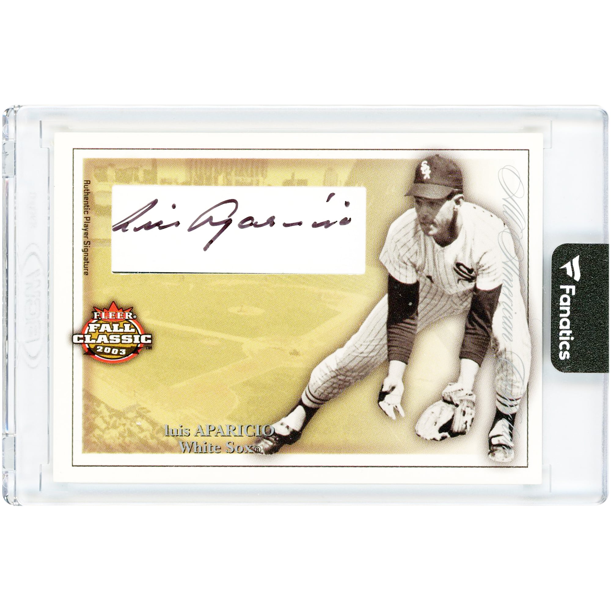 Luis Aparicio Chicago White Sox Autographed 2003 Fleer Fall Classics All American Collection #AAA-LA #69/100 Card. rookie card picture