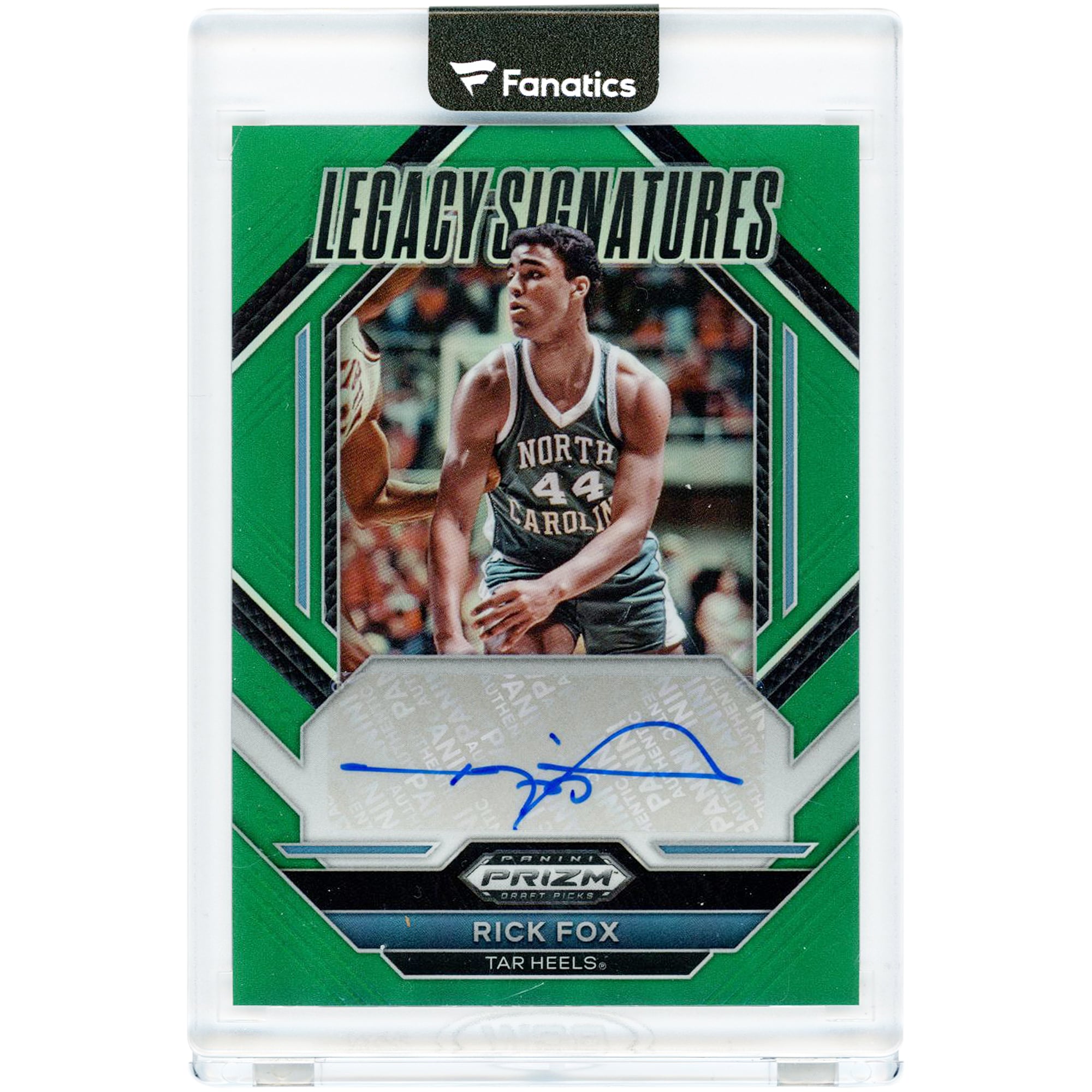Rick Fox North Carolina Tar Heels Autographed 2023 Panini Prizm Draft Picks Green Prizm Legacy Signatures #LS-FOX Card