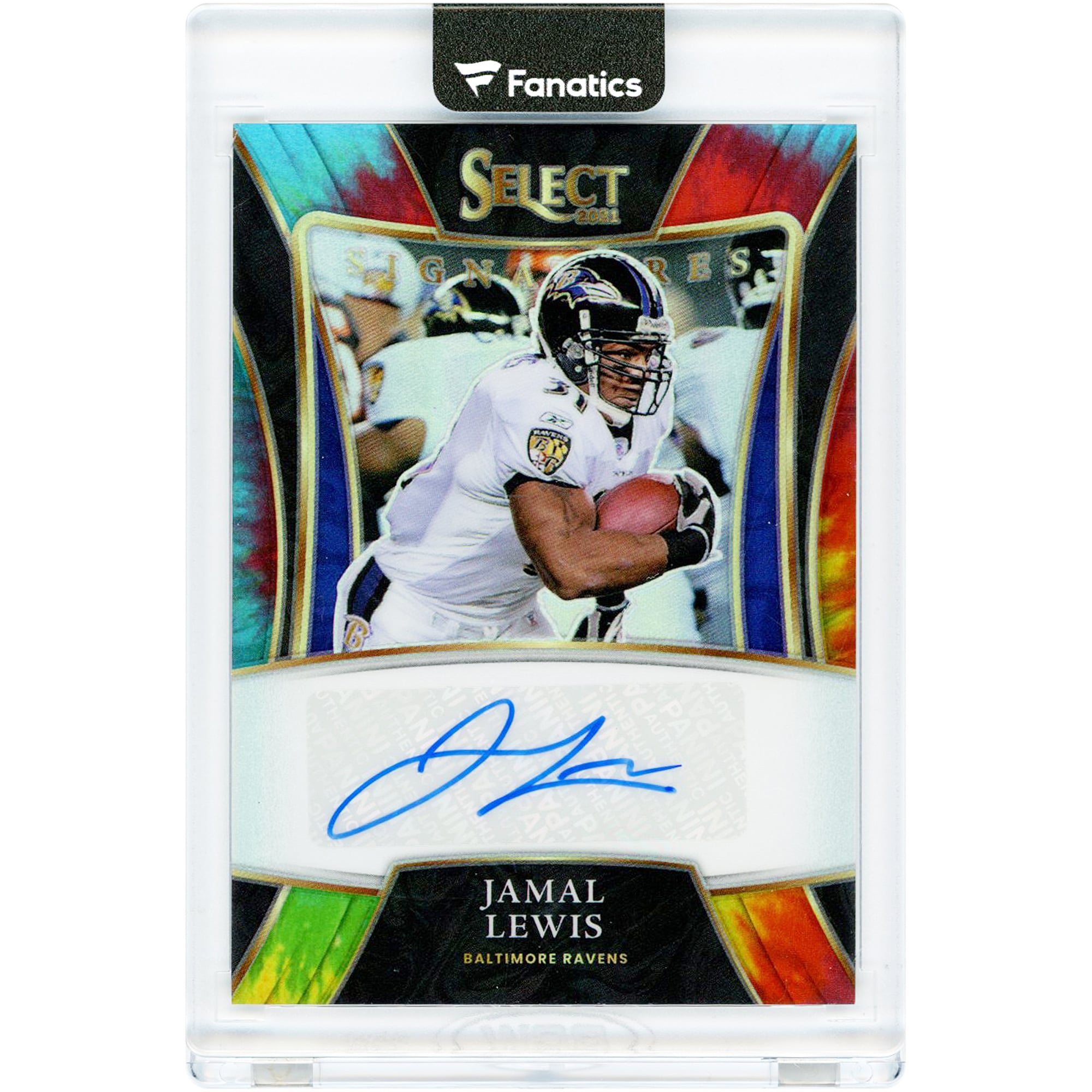 Jamal Lewis Baltimore Ravens Autographed 2021 Panini Select Tie-Dye Prizm Signatures #SSP-JLE #2/25 Card