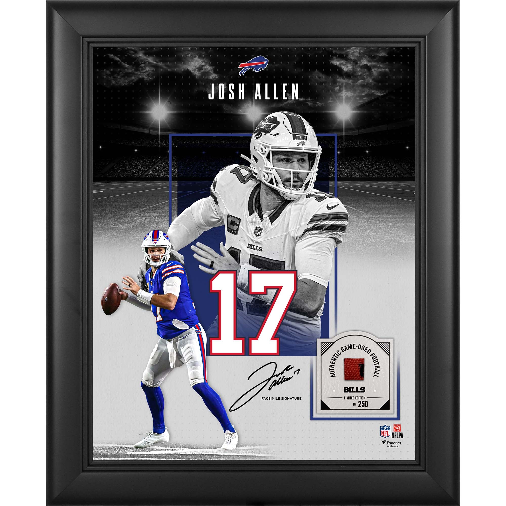 Josh Allen Buffalo Bills Facsimile Signature Framed 11" x 14" Showcase Collage with a Piece of Game-Used Football - Limited Edition of 250