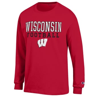 Men's Champion Red Wisconsin Badgers Football Stack Long Sleeve T-Shirt
