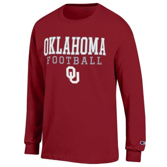 Men's Champion Crimson Oklahoma Sooners Football Stack Long Sleeve T-Shirt