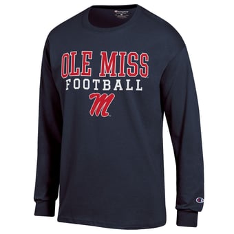 Men's Champion Navy Ole Miss Rebels Football Stack Long Sleeve T-Shirt