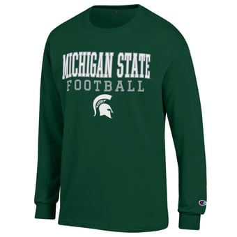 Men's Champion Green Michigan State Spartans Football Stack Long Sleeve T-Shirt