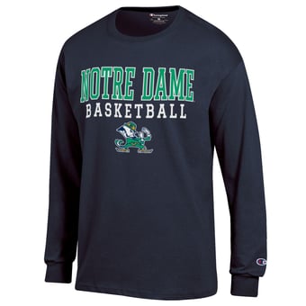 Men's Champion Navy Notre Dame Fighting Irish Basketball Stack Long Sleeve T-Shirt