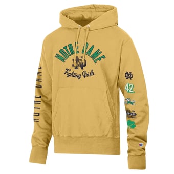 Men's Champion  Gold Notre Dame Fighting Irish Garment-Dye Reverse Weave Pullover Hoodie
