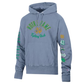 Men's Champion  Blue Notre Dame Fighting Irish Garment-Dye Reverse Weave Pullover Hoodie