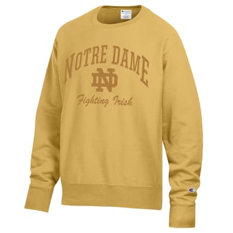 Men's Champion Gold Notre Dame Fighting Irish Garment Dye Reverse Weave Sweatshirt