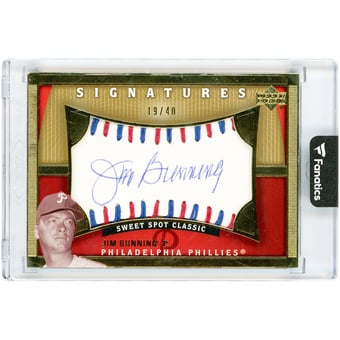 Jim Bunning Philadelphia Phillies Autographed 2005 Upper Deck Sweet Spot Classic Signatures Baseball Red/Blue Laces Relic #JB #19/40 Card