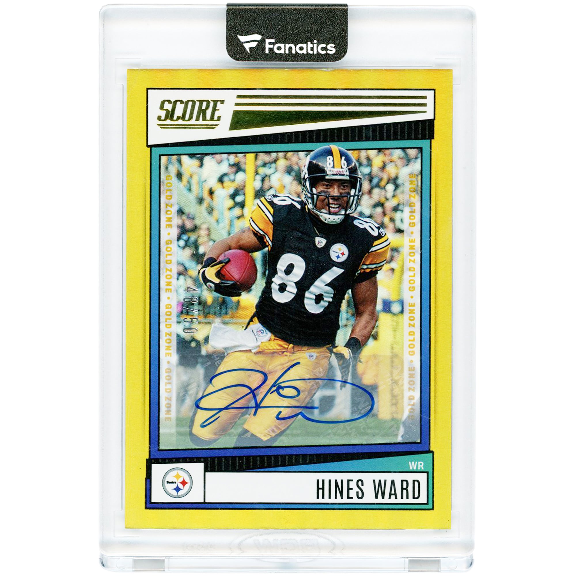 Hines Ward Pittsburgh Steelers Autographed 2022 Panini Score Gold Zone #218 #48/50 Card. rookie card picture