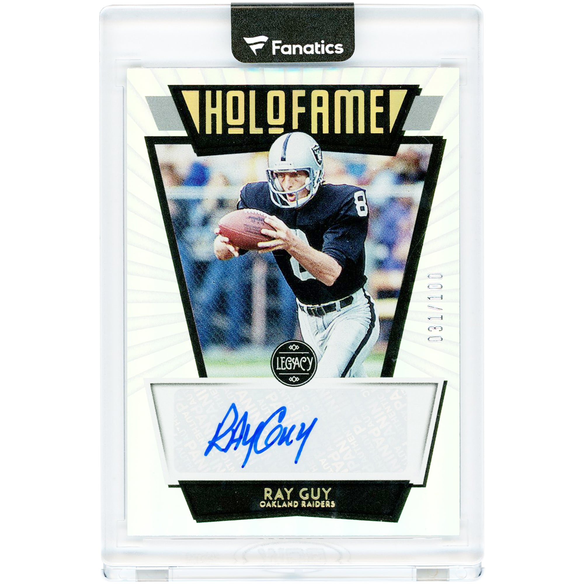 Ray Guy Oakland Raiders Autographed 2022 Panini Legacy Holofame #HFS-RG #31/100 Card. rookie card picture