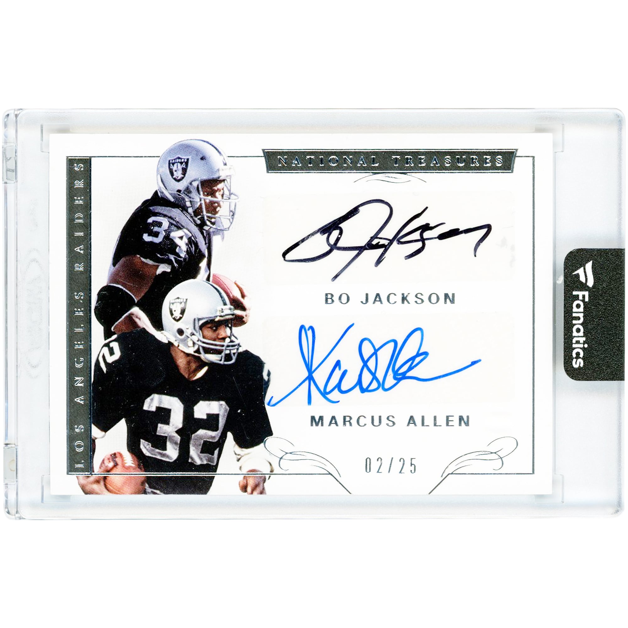 Bo Jackson & Marcus Allen Los Angeles Raiders Autographed 2016 Panini National Treasures Dual Autograph #20 #2/25 Card