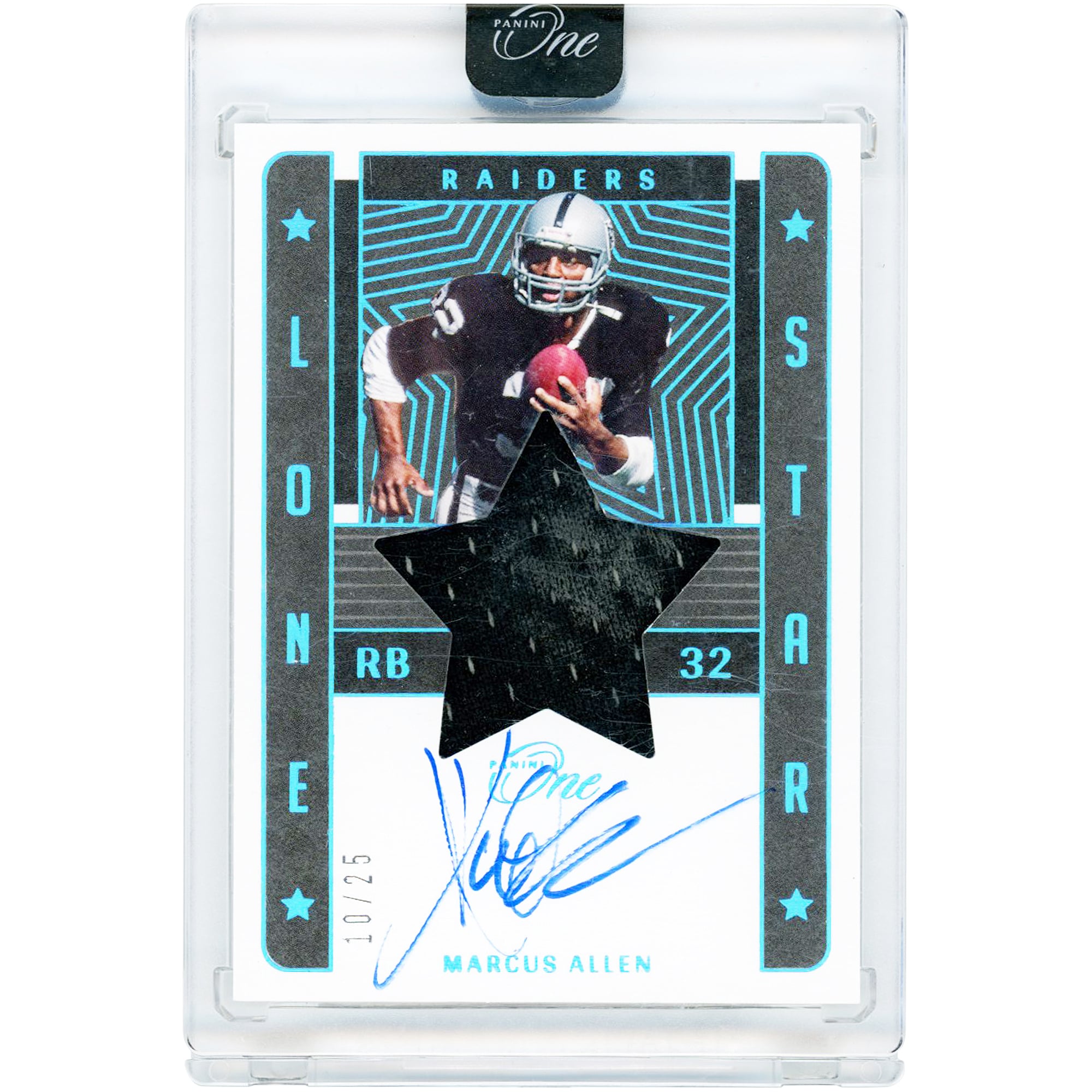 Marcus Allen Oakland Raiders Autographed 2022 Panini One Lone Star Jersey Relic #81 #10/25 Card