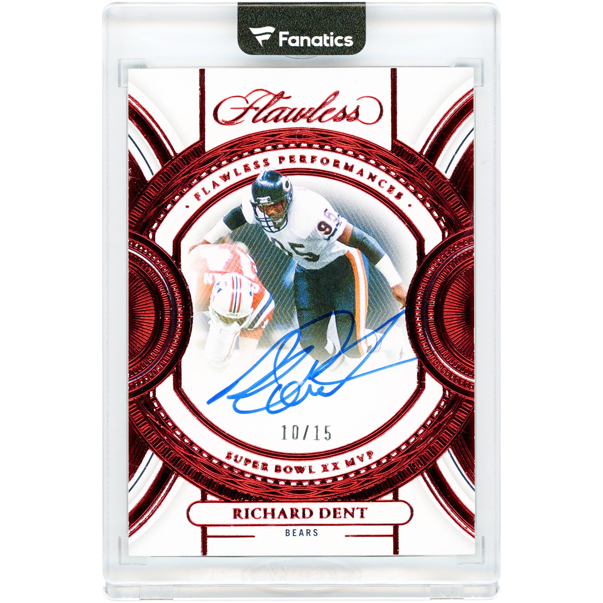 Richard Dent Chicago Bears Autographed 2023 Panini Flawless Ruby Flawless Performances #FP-RDE #10/15 Card