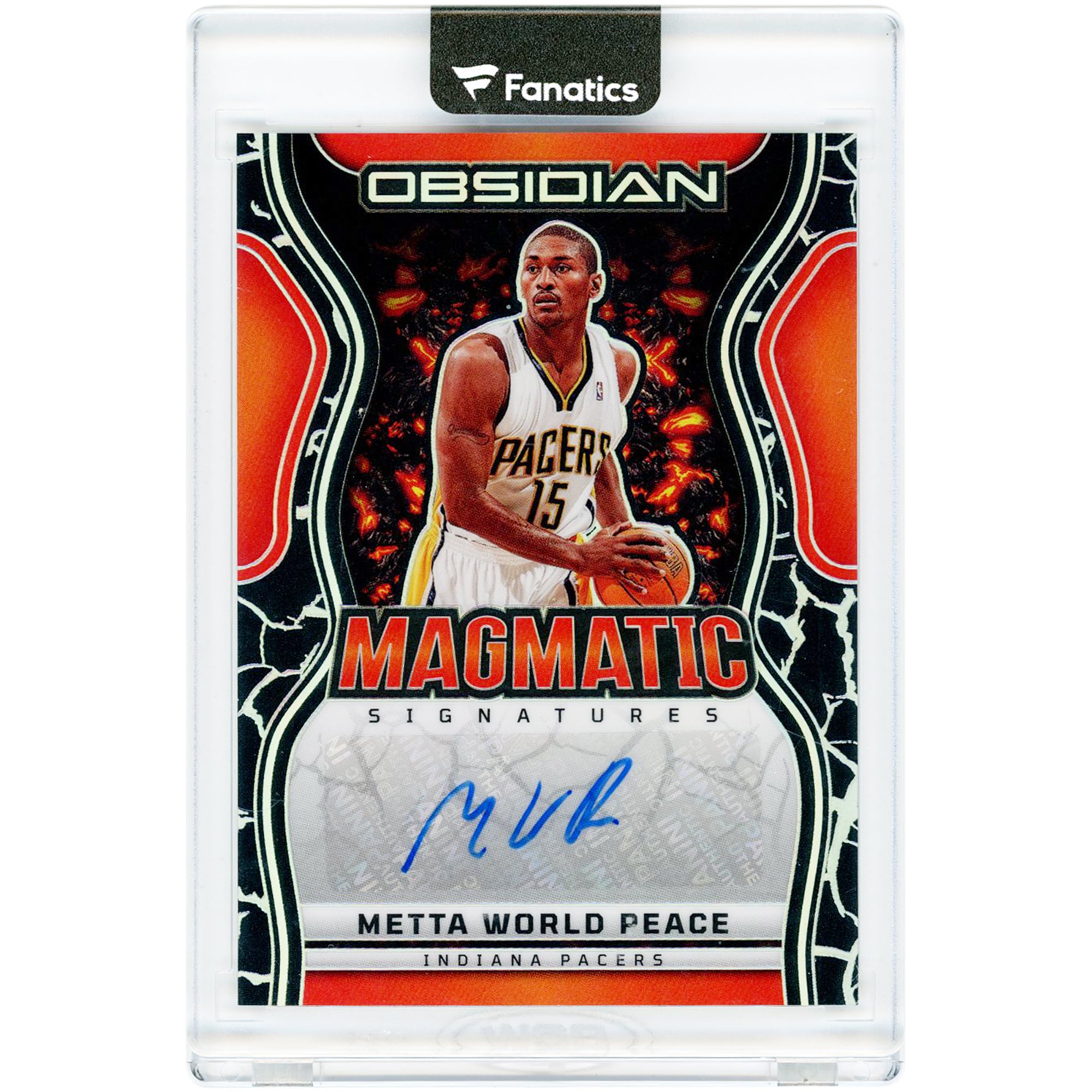 Metta World Peace Indiana Pacers Autographed 2024-25 Panini Obsidian Magmatic #MS-MWP #71/149 Card