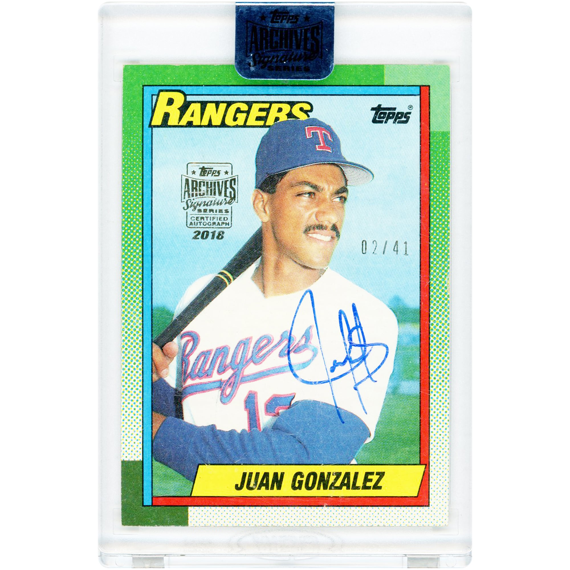 Juan González Texas Rangers Autographed 2018 Topps Archives Signature Series '90 Topps Design #331 #2/41 Card. rookie card picture
