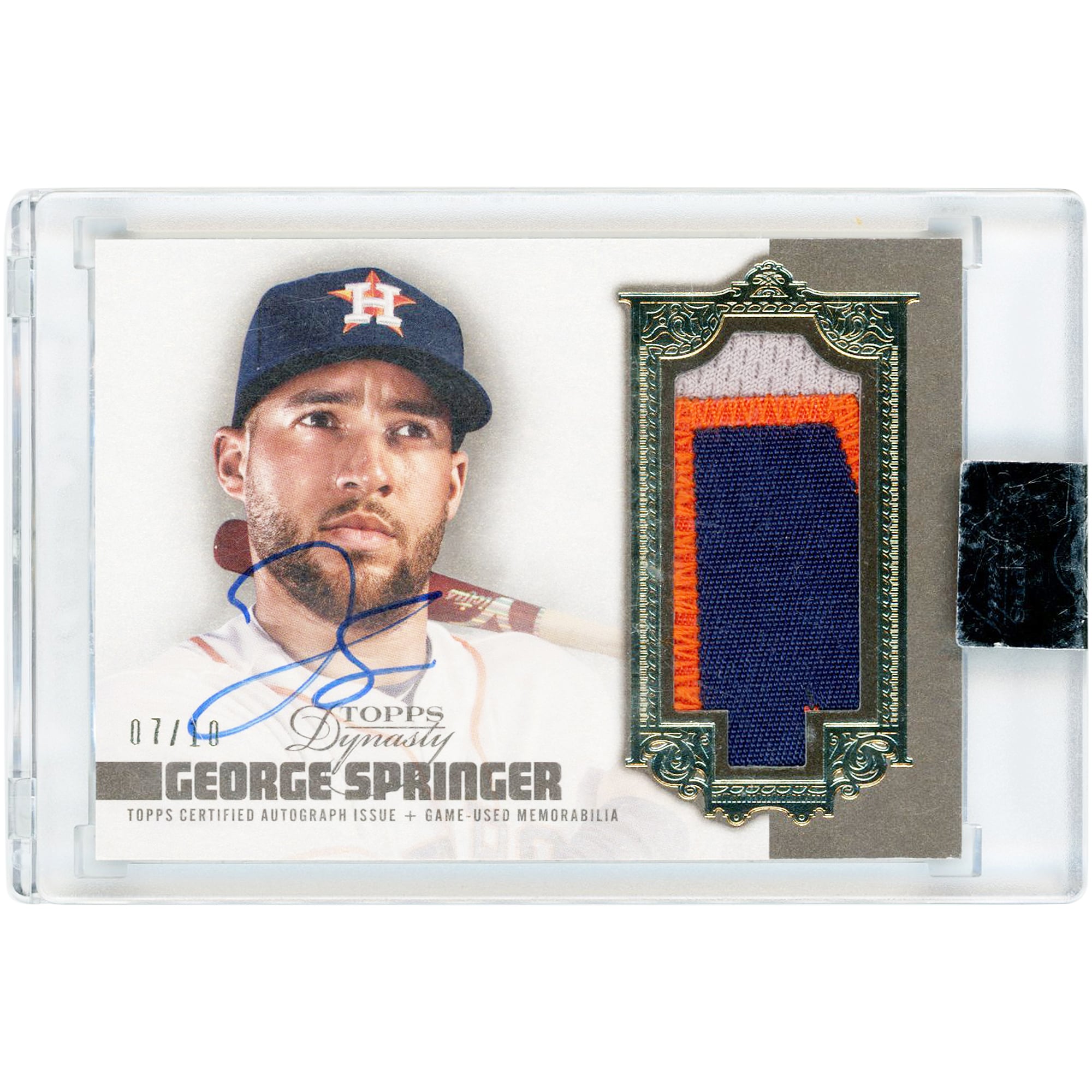 George Springer Houston Astros Autographed 2019 Topps Dynasty Dynastic Decoration Game Used Tri-Color Jersey Relic #DAP-GSP2 #7/10 Card