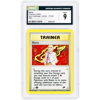Blaine 2000 Pokemon Gym Challenge !st Edition Holo Rare #17 CGC Authenticated 9 Card