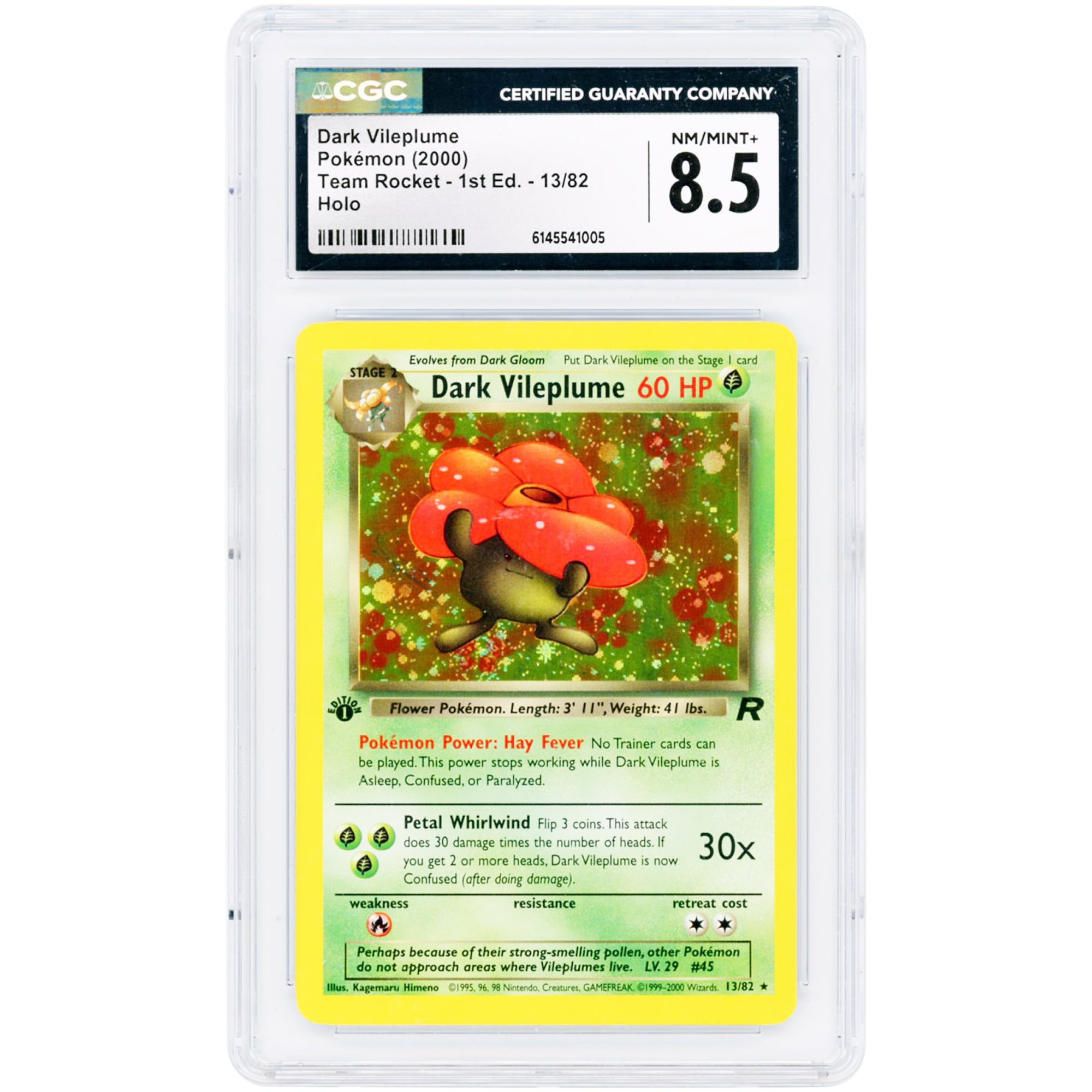 Dark Vileplume 2000 Pokemon Team Rocket 1st Edition Holo Rare #13 CGC Authenticated 8.5 Card