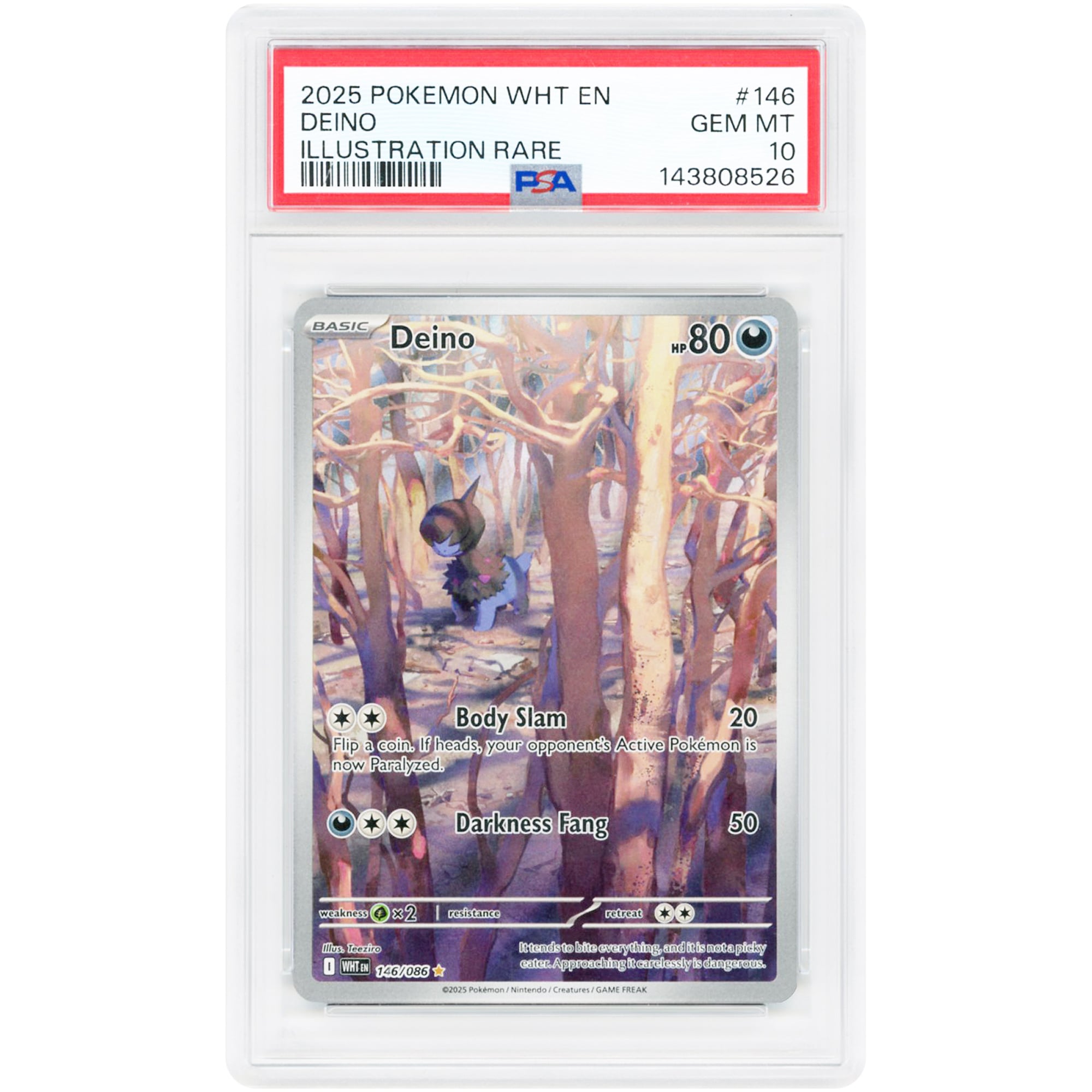 Deino 2025 Pokemon White Flare Illustration Rare #146 PSA Authenticated 10 Card