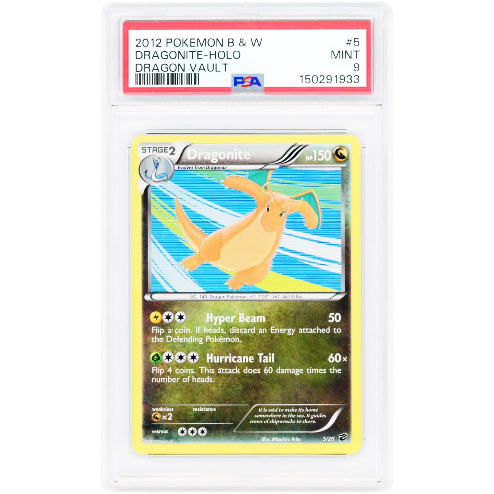 Dragonite 2012 Pokemon Dragon Vault Holo Rare #5 PSA Authenticated 9 Card