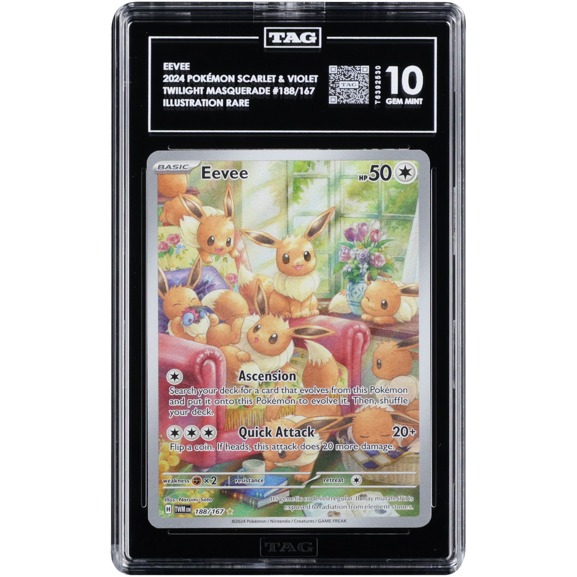 Eevee 2024 Pokemon Twilight Masquerade Illustration Rare #188 TAG Authenticated 10 Card