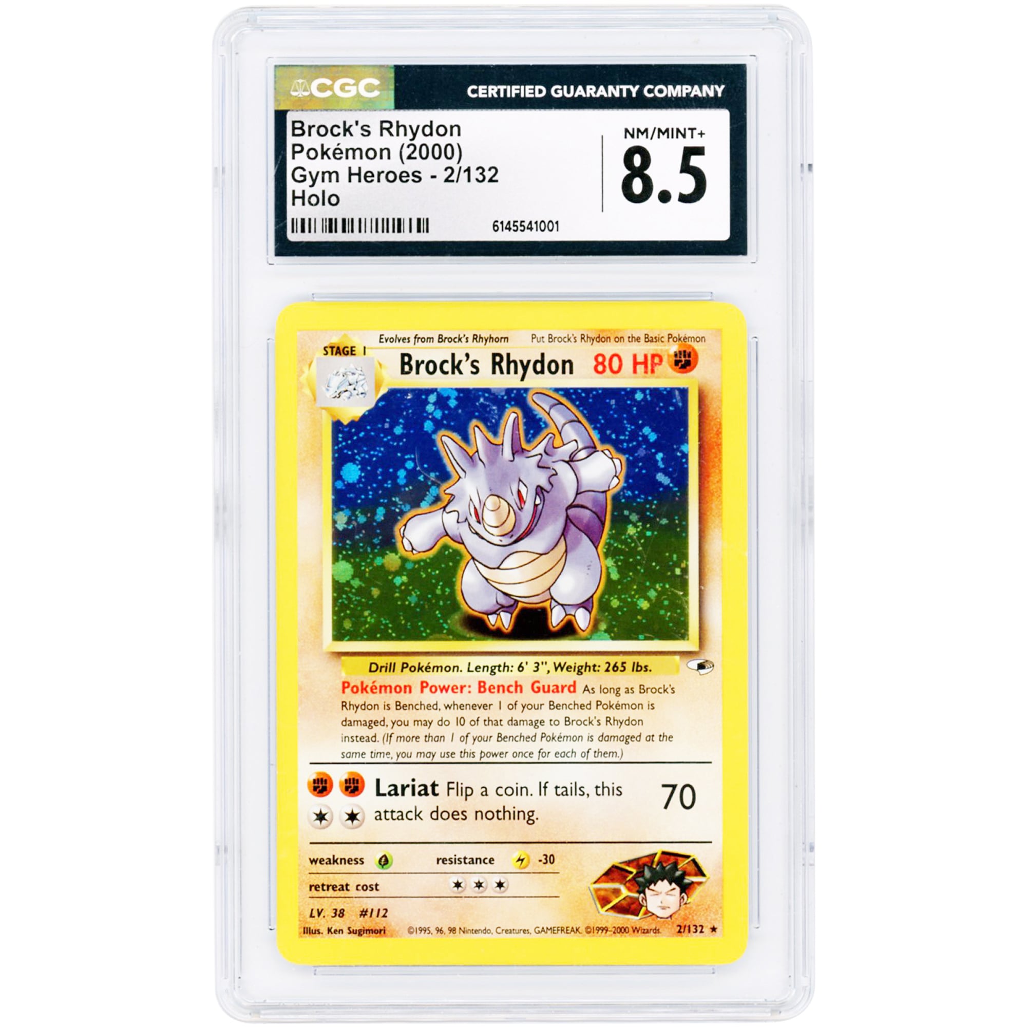 Brock's Rhydon 2000 Pokemon Gym Heroes Holo Rare #2 CGC Authenticated 8.5 Card
