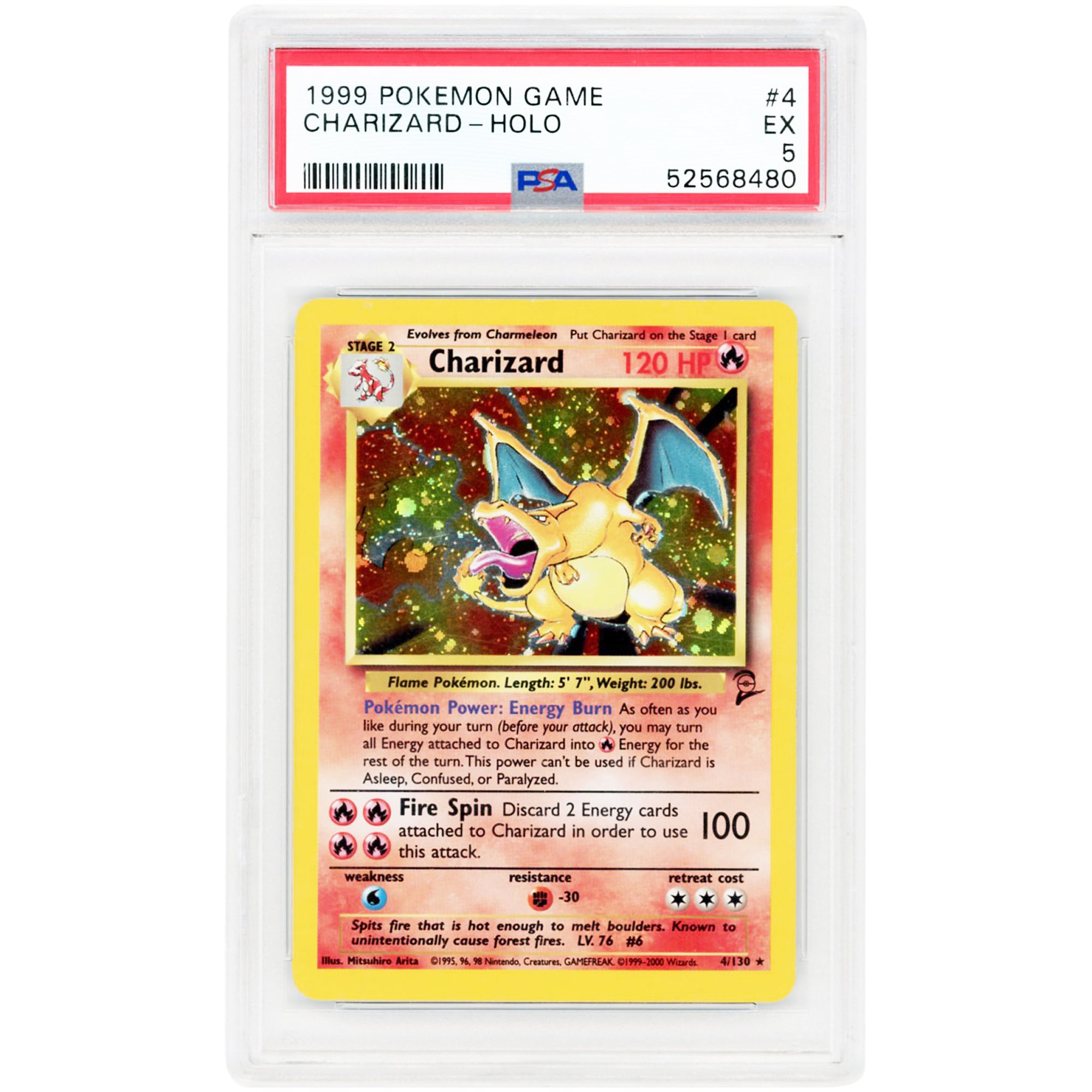 Charizard 1999 Pokemon Base Set 2 Holo Rare #4 PSA Authenticated 5 Card