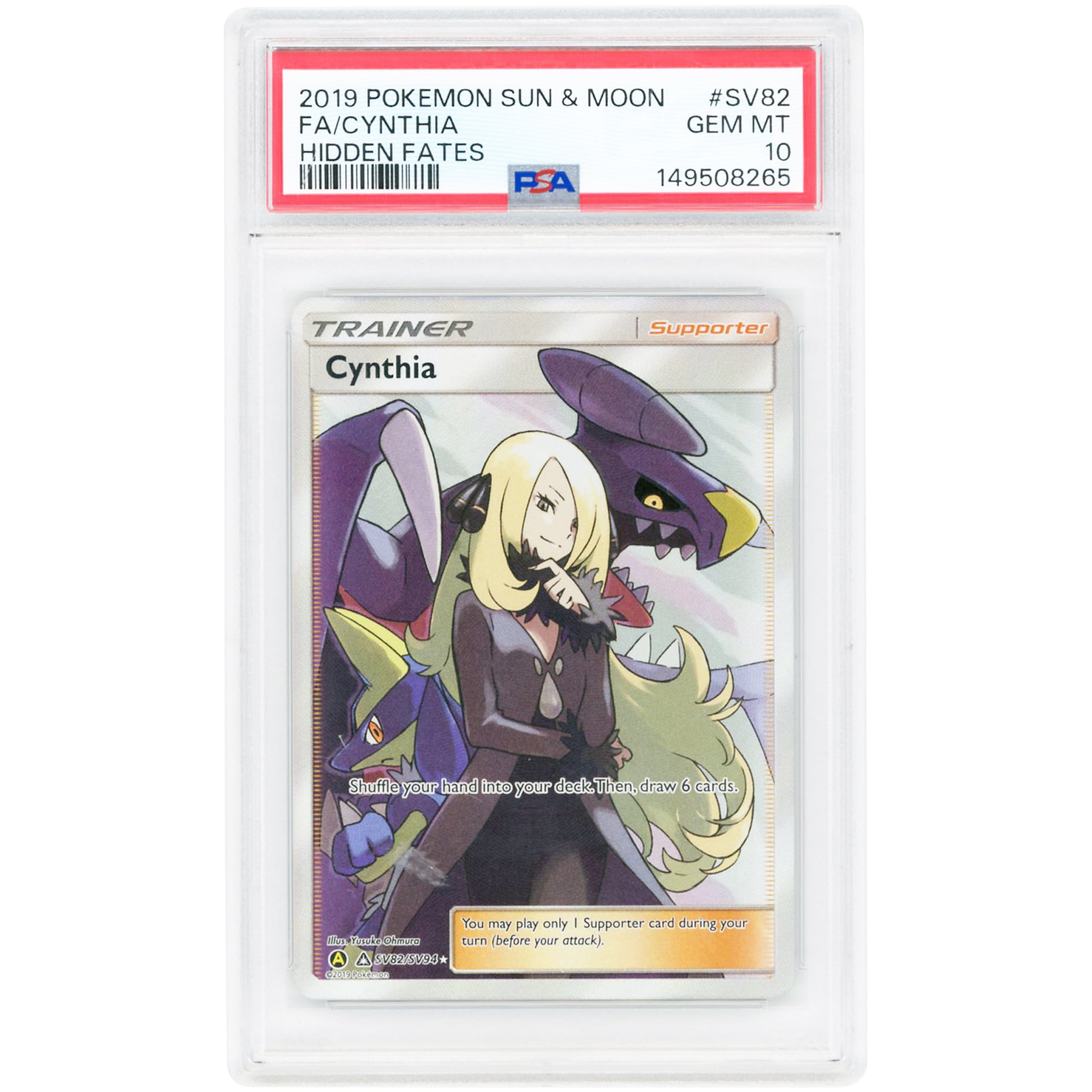 Cynthia 2019 Pokemon Sun & Moon Hidden Fates Shiny Holo Rare #SV82 PSA Authenticated 10 Card