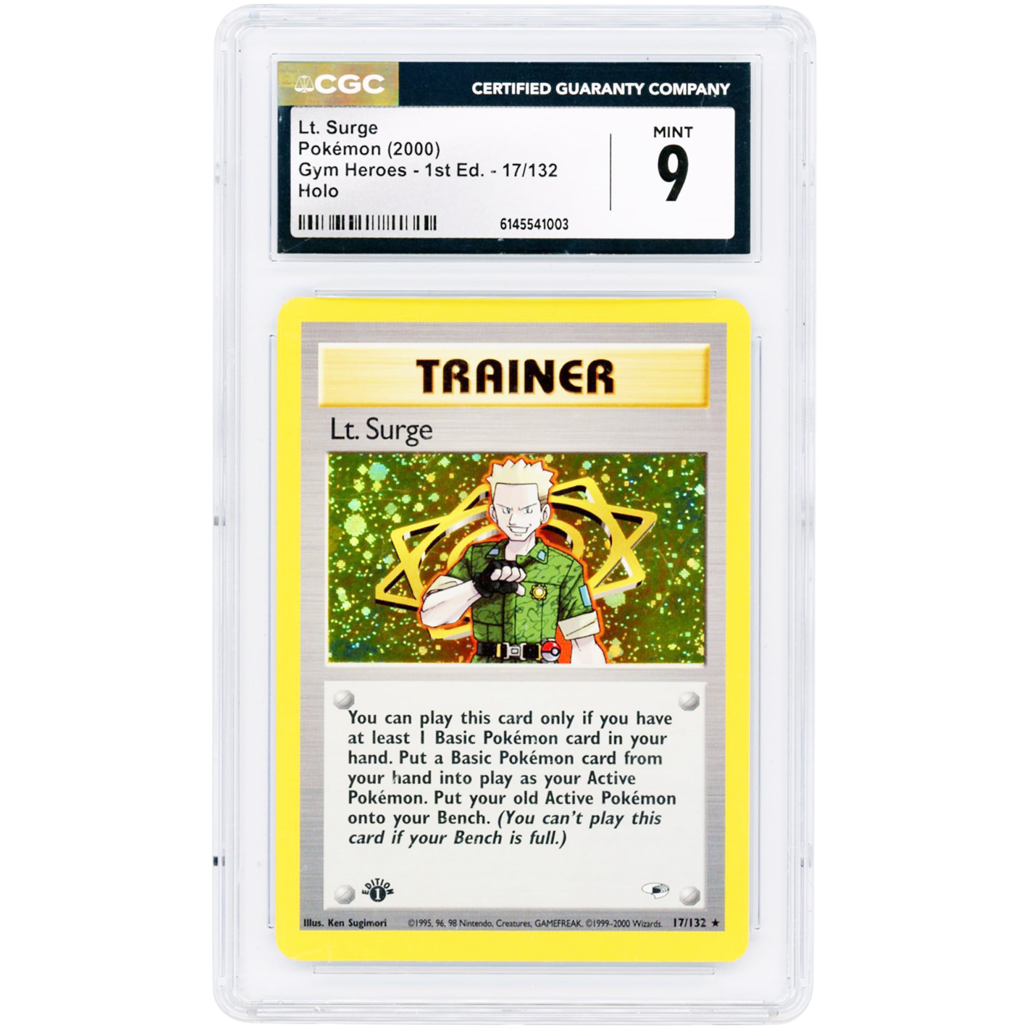 Lt. Surge 2000 Pokemon Gym Heroes 1st Edition Holo Rare #17 CGC Authenticated 9 Card