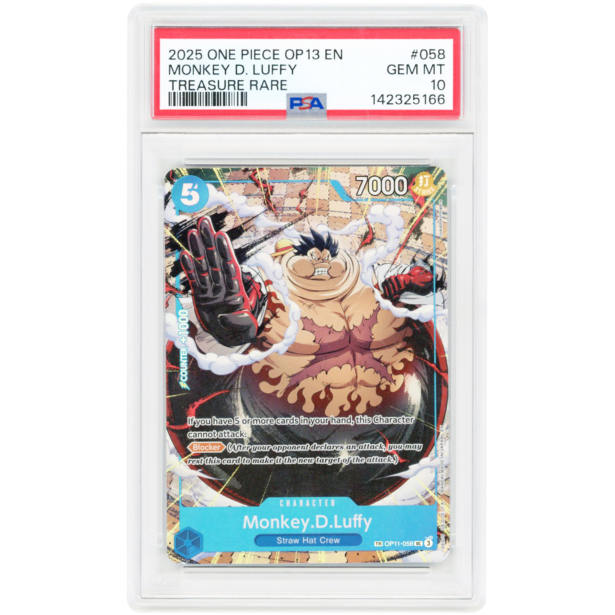 Monkey D. Luffy 2025 One Piece Carrying On His Will Treasure Rare #OP11-058 PSA Authenticated 10 Card
