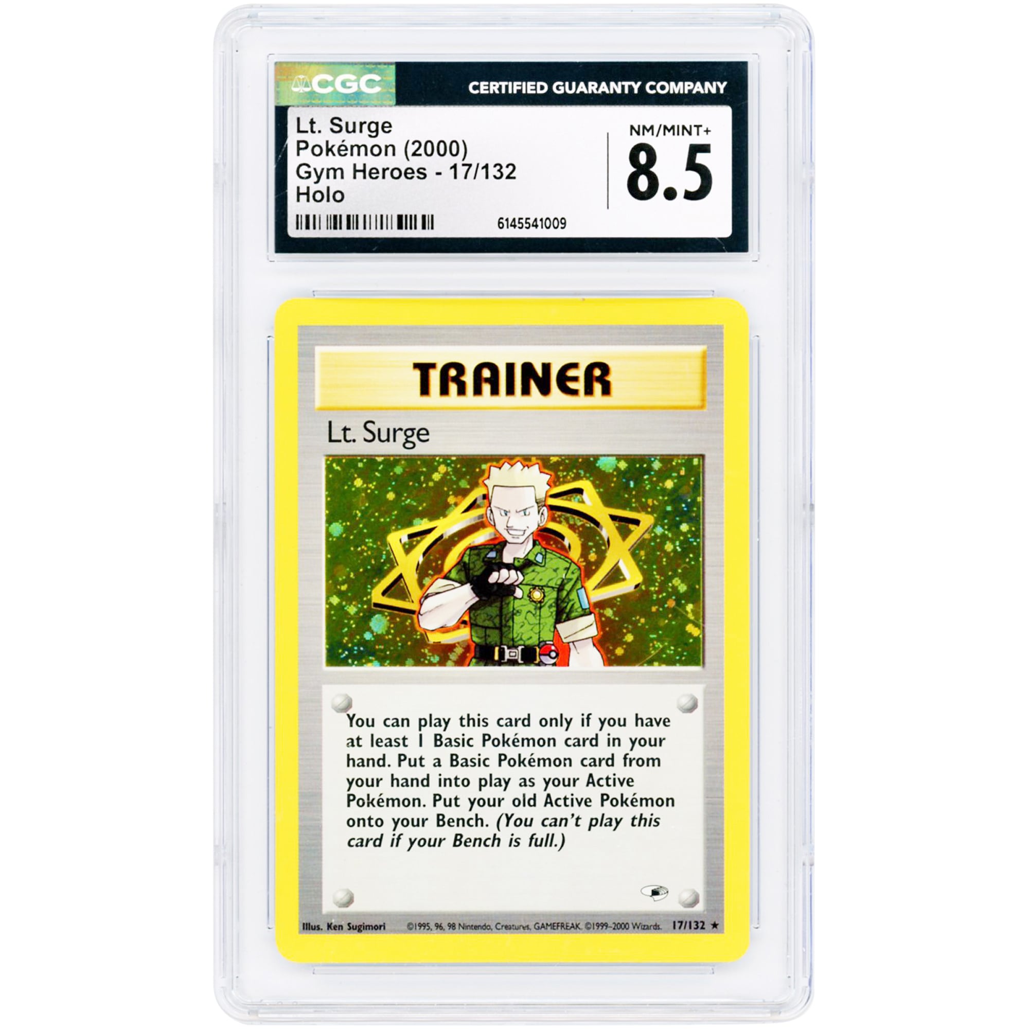Lt. Surge 2000 Pokemon Gym Heroes Holo Rare #17 CGC Authenticated 8.5 Card