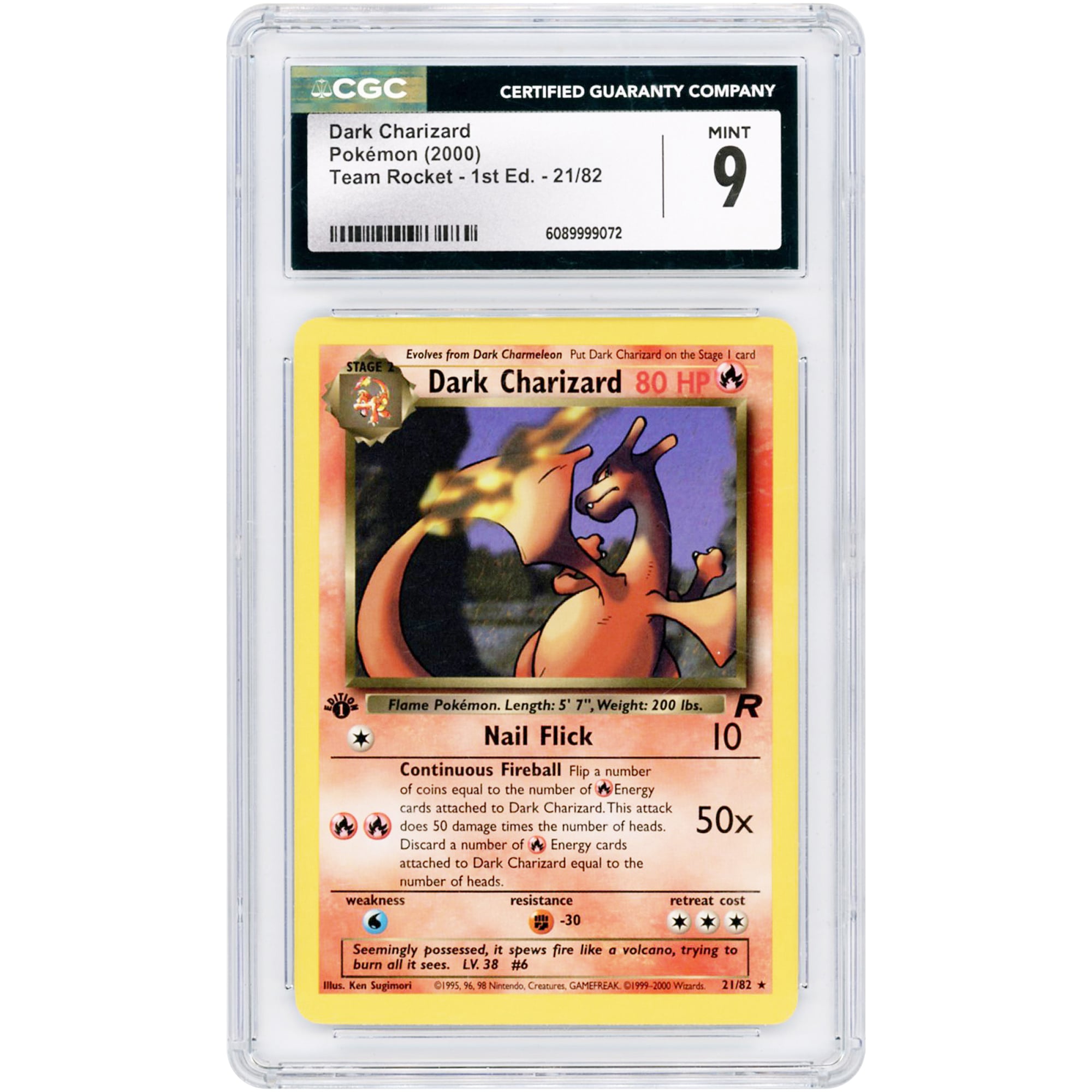 Dark Charizard 2000 Pokemon Team Rocket 1st Edition Rare #21 CGC Authenticated 9 Card