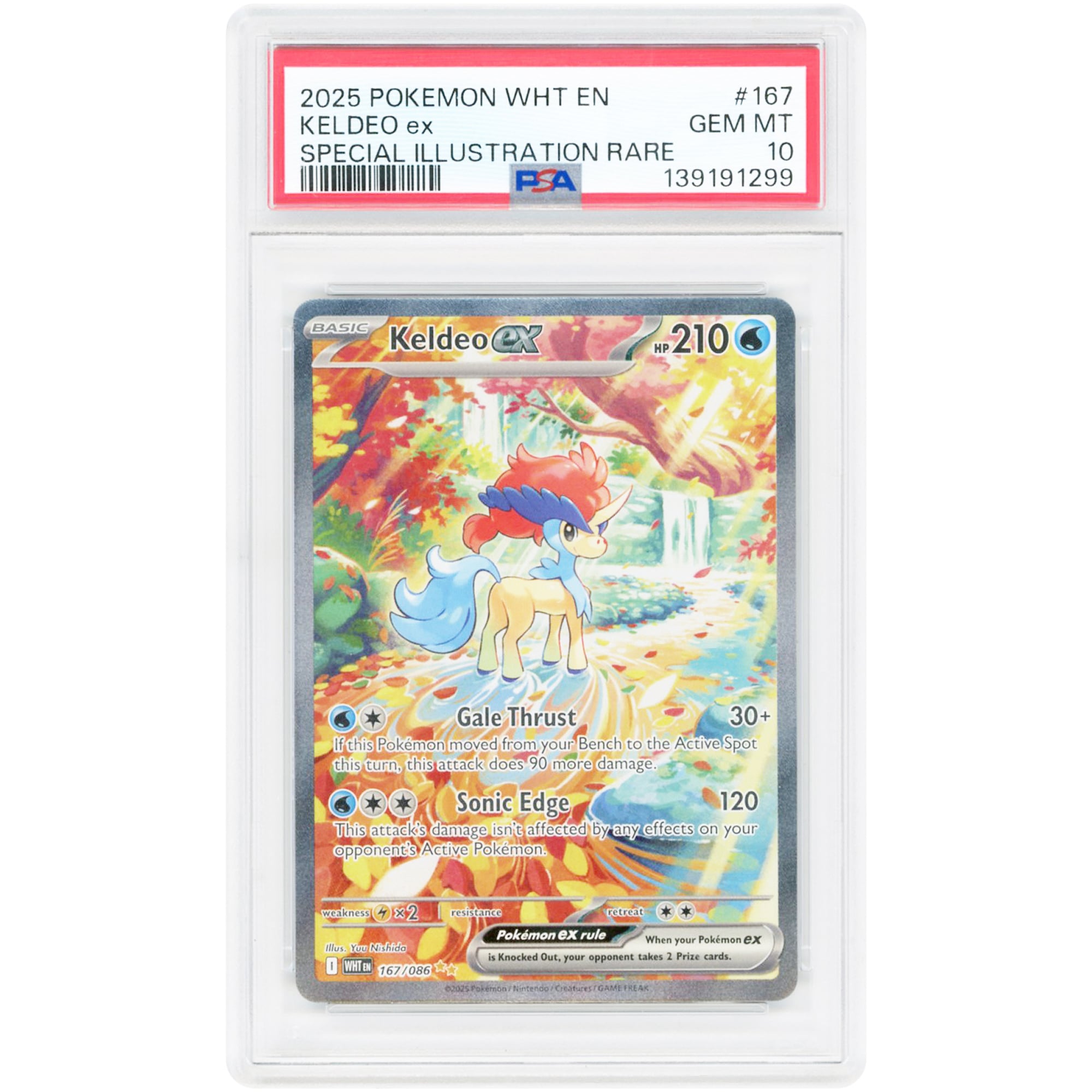 Keldeo ex 2025 Pokemon White Flare Special Illustration Rare #167 PSA Authenticated 10 Card